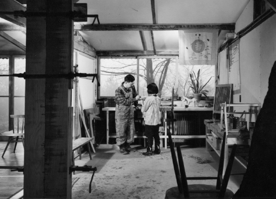 George and Mira Nakashima in studio